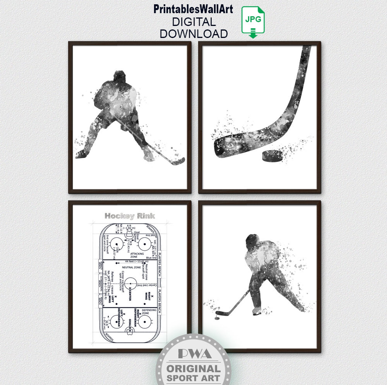 Ice Hockey Print Digital Download Set 4 Ice Hockey Printable | Etsy