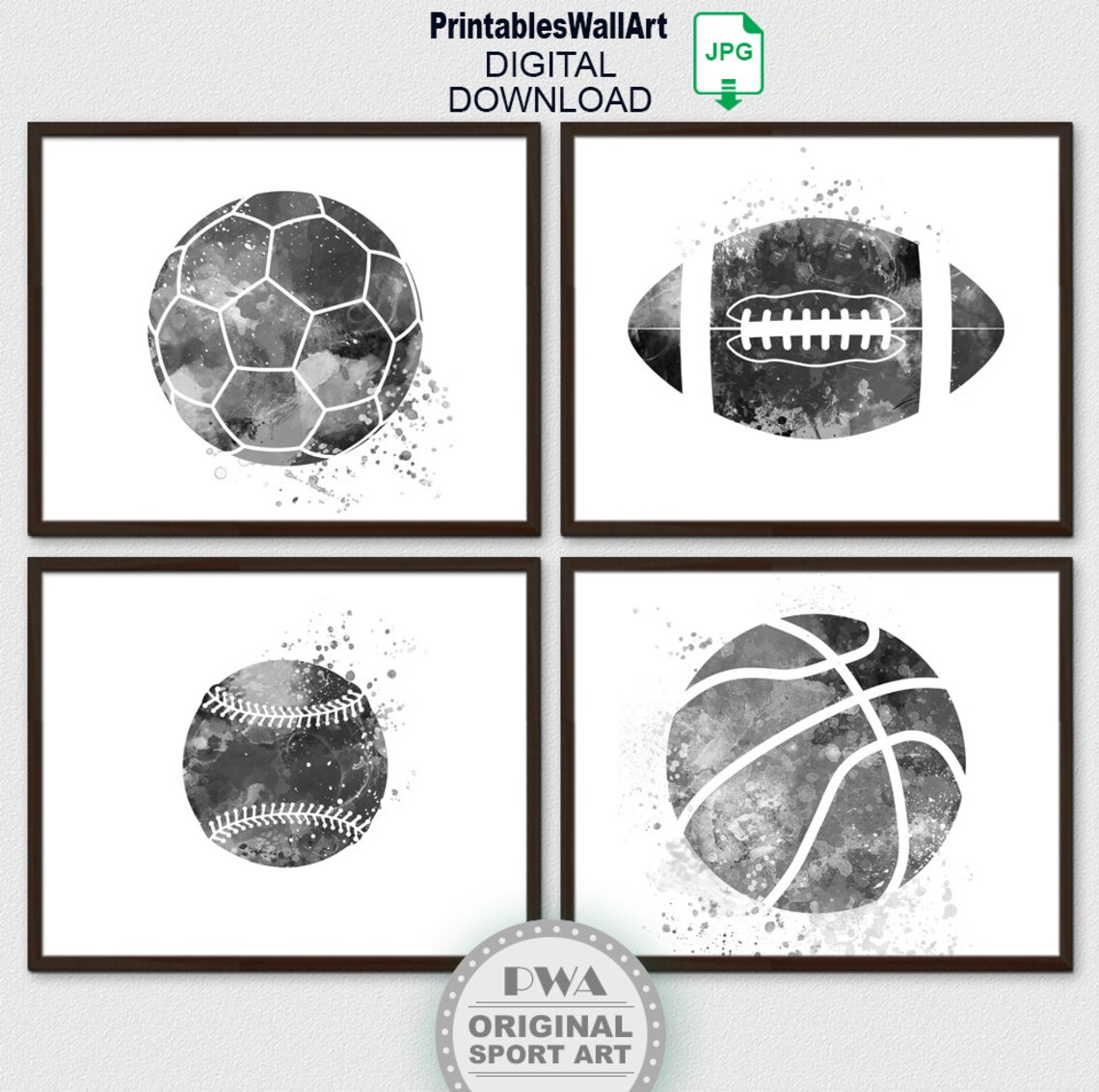 Sport Print Digital Download Set 4 Sport Printable Decor Etsy