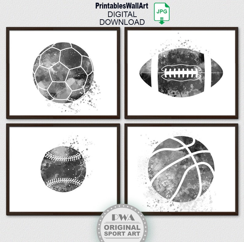 Sport Print Digital Download Set 4 Sport Printable Decor Etsy