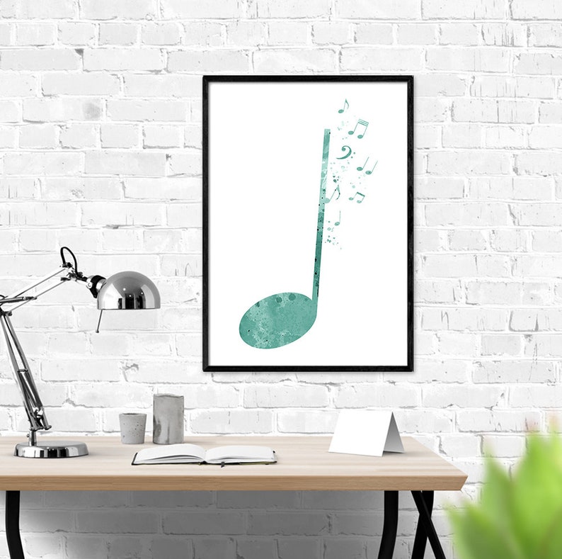 Music Notes Printable Digital Download Nursery Music Print Watercolor Green Teal W01830 Music Symbols Wall Art Gift For Musician Poster