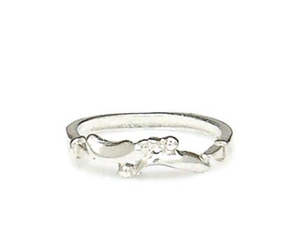 2 Dolphins Finger Ring Sterling Silver Band Size 6 Beach Vintage PR129