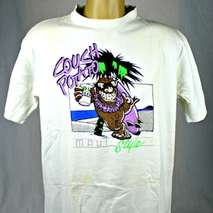 Surfing Surfboard Couch Potato Beach Maui Style 1980&#39;s Vintage XL T shirt Tee