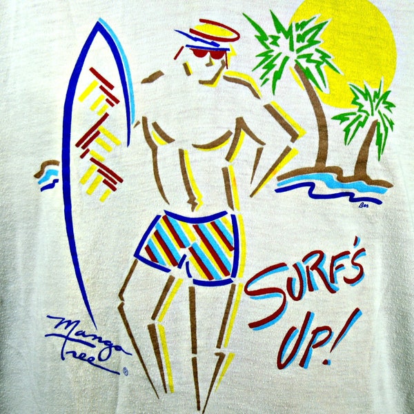 Surf's Up Surfing Vintage XL T-shirt Beach Surf Mango Tree Screem Prints early 1980's