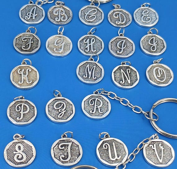 Initial Monogram Cursive Letter Keychain, Antique… - image 3