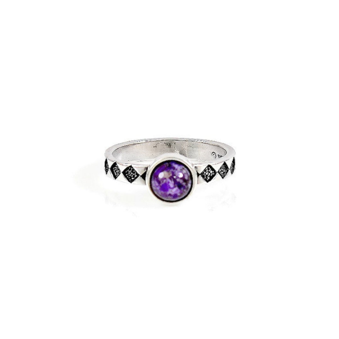 Ring Sterling Silver Band With Round Simulated Amethyst Stone Vintage