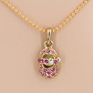 Baby Shoe Necklace Gold Plated, with Crystals Charm Pendant 16&quot; - 19&quot; Adjustable CC01C