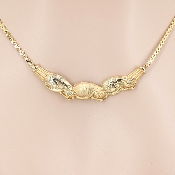 3 Cats Link Pendant Chain Necklace Gold Plated 18… - image 2