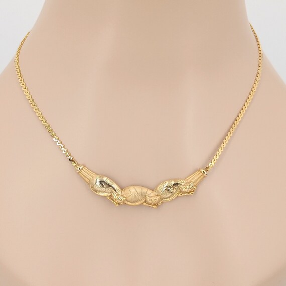 3 Cats Link Pendant Chain Necklace Gold Plated 18… - image 1