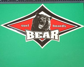 Tablas de surf con forma de oso, cabeza de oso rugiente, pegatina vintage de surf, Hawái