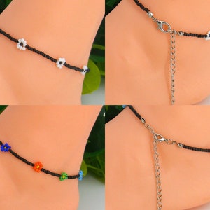 Daisy Anklet or Bracelet, Adjustable, Seed Beads 8 to 11 Inches