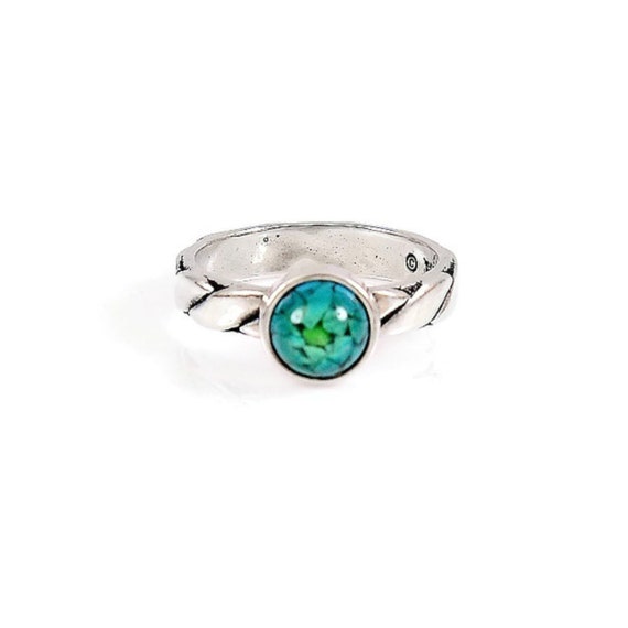 Ring Sterling Silver Band with Round Simulated Turquoise Stone Vintage  Waldeck Jewelers WR46