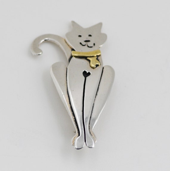 Sitting Kitty Cat Vintage Pin Far Fetched Signed R