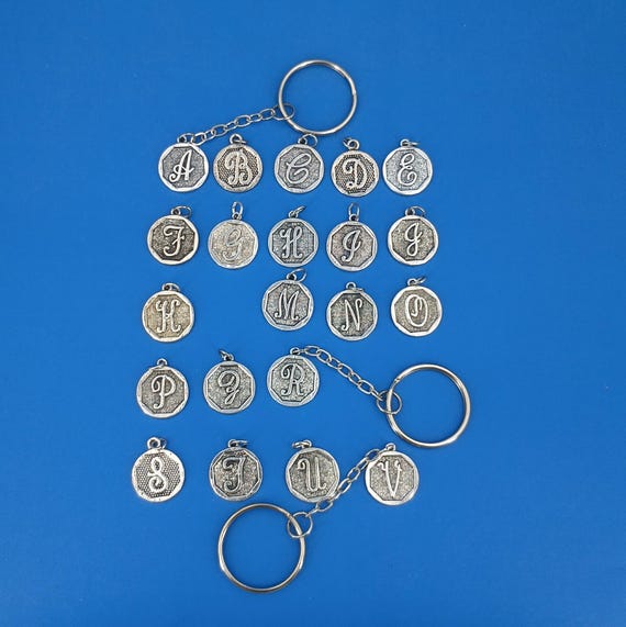 Initial Monogram Cursive Letter Keychain, Antique… - image 4