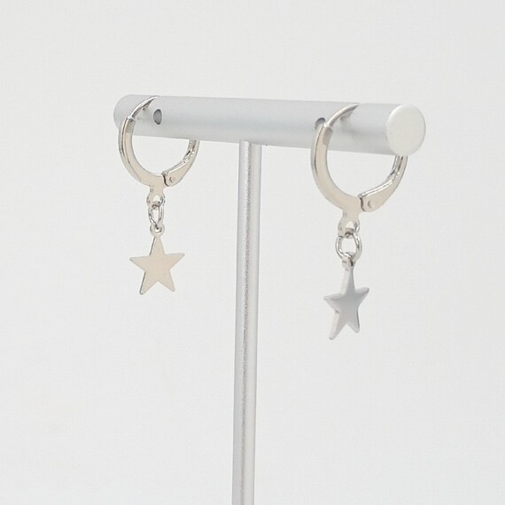 Tiny Silver Dangle Huggie Earrings with Star Char… - image 4