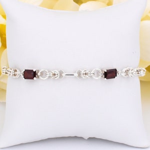 Sterling Silver Garnet Bracelet 7&quot; - 8&quot; Adjustable via Extender ESB14