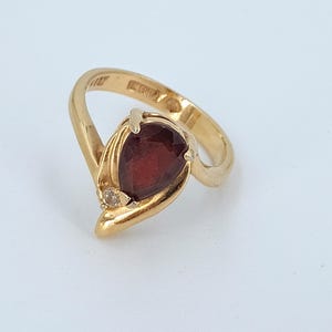 Vintage Uncas Cocktailring Granatröd med CZ 14KT Guld GE Storlek 5.5 UNR29