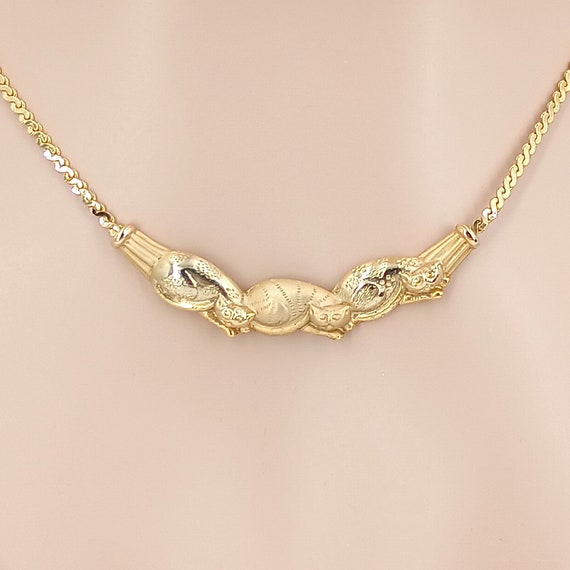 3 Cats Link Pendant Chain Necklace Gold Plated 18… - image 5