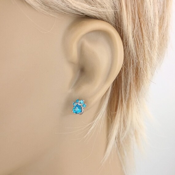 Paw Print Silver Post Stud Earrings Pair 8mm Silv… - image 1