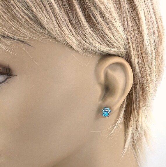 Paw Print Silver Post Stud Earrings Pair 8mm Silv… - image 2