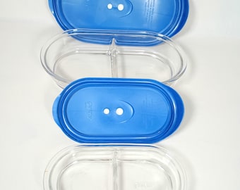 Pyrex Clear Glass Divided Dish, Blue Vented Lid (2 Cup or 5.5 Cup)