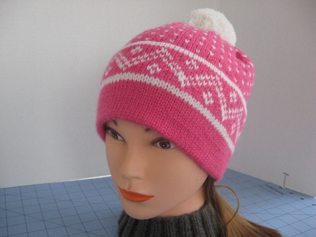 Handmade Fair Isle Ski Hat, Wool Ski Hat, Women's Winter Hat, Warm