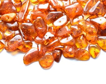 Cognac Amber Beads, Natural Chips Style, Baltic Amber, Amber Beads for Jewelry Making, 5 or 10 beads