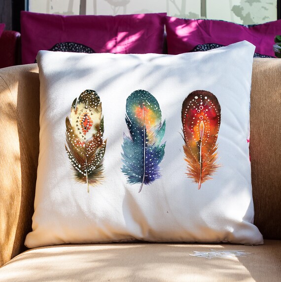 Feather Pillow Covers 20x20 Decorative Throw Cushion Case Boho Etsy