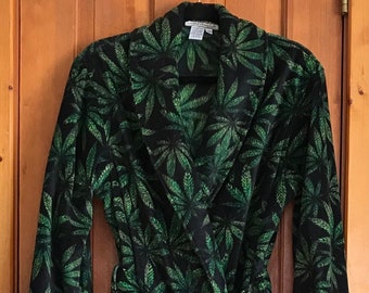 Fleece Bathrobe in Cannabis print, Fan Leaf print robe, 420 Royalty, Gifts for Women, Gifts for men, washable fleece robe, long fleece robe