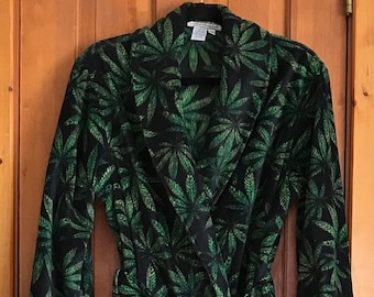 Fleece Bathrobe in Cannabis print, Mother's Day gifts, 420 Royalty, Gifts for Women, Gifts for men, washable fleece robe, long fleece robe