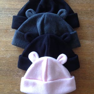 Fleece Bear Ears hat, Sizes for infants, kids & adults, Black, Charcoal Grey, Light Pink, Red, Brown, soft, Washable, adjustable cuff image 1