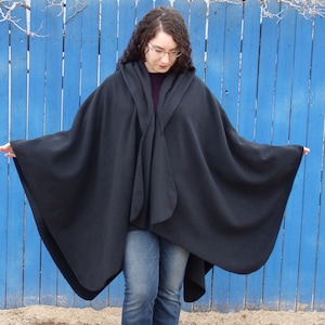Black Fleece Ruana With Hood, Warm and Soft Fleece Ruana With Hood, Two ...
