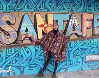 Plum Horizon Fleece Ruana: Southwestern Print fleece Wrap, two sizes for adults, washable, Plum Horizon print fleece, Made in Santa Fe, NM