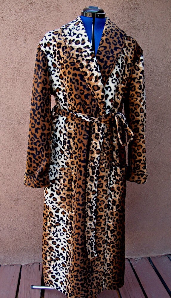 Fleece Bathrobe in Cheetah Print Long Robe Women's Robe Etsy