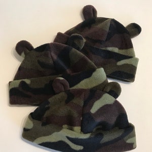 Green Camo Fleece Bear Ears, Bear Ears hat for babies and kids, Green Camo Bear Ears hat, washable, three sizes for babies, toddlers, kids image 3