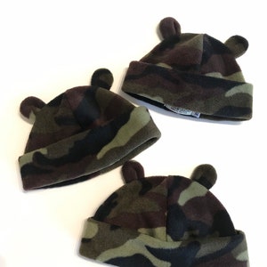 Green Camo Fleece Bear Ears, Bear Ears hat for babies and kids, Green Camo Bear Ears hat, washable, three sizes for babies, toddlers, kids image 6