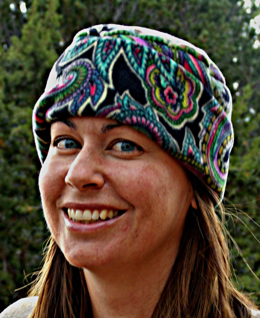 Fleece Hat for Women Paisley Floral Fleece for Adults Blue Etsy