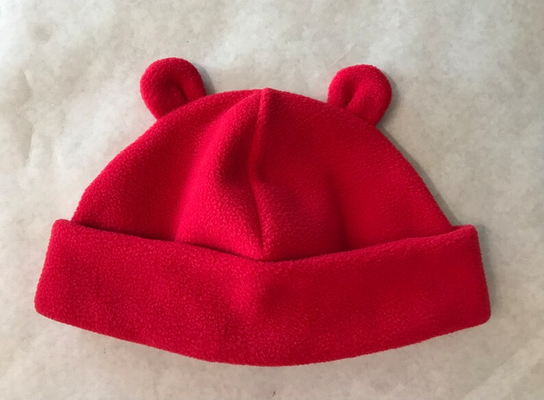 Fleece Bear Ears hat, Sizes for infants, kids & adults, Black, Charcoal Grey, Light Pink, Red, Brown, soft, Washable, adjustable cuff image 6