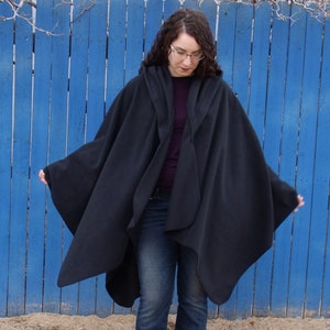 Black Fleece Ruana With Hood, Warm and Soft Fleece Ruana With Hood, Two ...