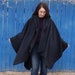Black Fleece Ruana With Hood, Warm and Soft Fleece Ruana With Hood, One ...