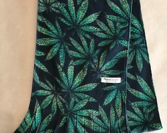 Cannabis Leaf fleece scarf, Fan Leaf fleece scarf, Cannabis Fan Leaf fleece scarf, gifts for women, gifts for men, Made in New Mexico