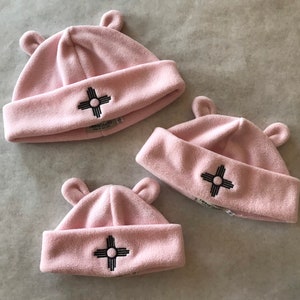 Fleece Zia Bear Ears hat, Light pink fleece Zia Bear Ears hat, Bear Ears hat for kids, Fleece Bear Ears hat, Washable, adjustable cuff image 1