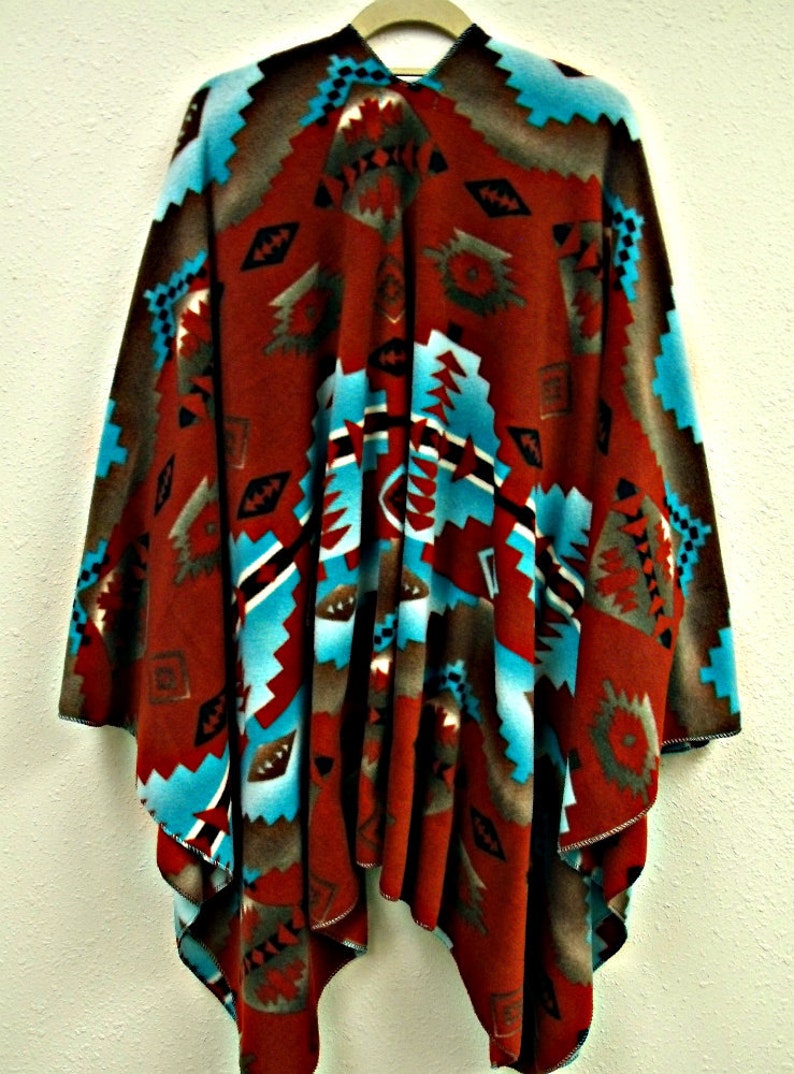 Southwestern Fleece Ruana Cody Fleece Wrap Turquiose N - Etsy