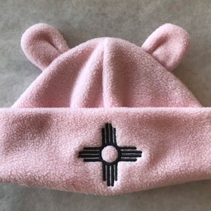 Fleece Zia Bear Ears hat, Light pink fleece Zia Bear Ears hat, Bear Ears hat for kids, Fleece Bear Ears hat, Washable, adjustable cuff image 2