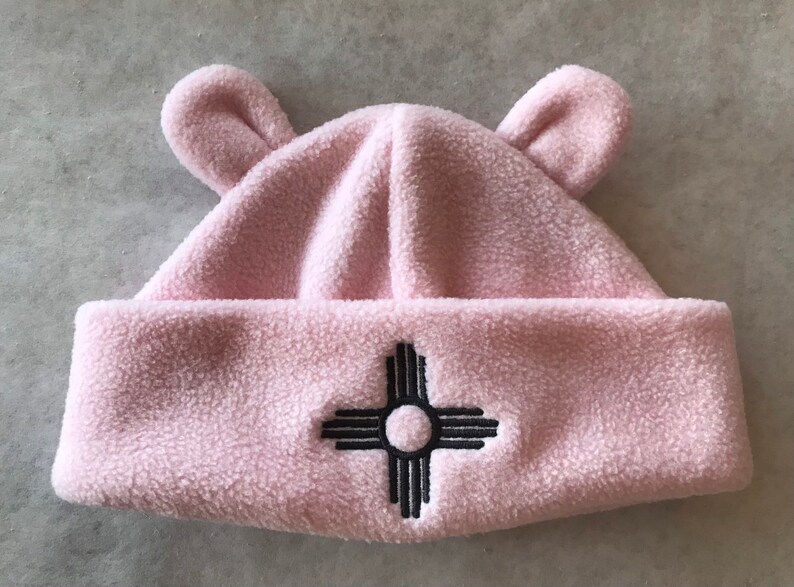 Fleece Zia Bear Ears hat, Light pink fleece Zia Bear Ears hat, Bear Ears hat for kids, Fleece Bear Ears hat, Washable, adjustable cuff image 2