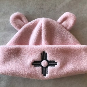 Fleece Zia Bear Ears hat, Light pink fleece Zia Bear Ears hat, Bear Ears hat for kids, Fleece Bear Ears hat, Washable, adjustable cuff image 3