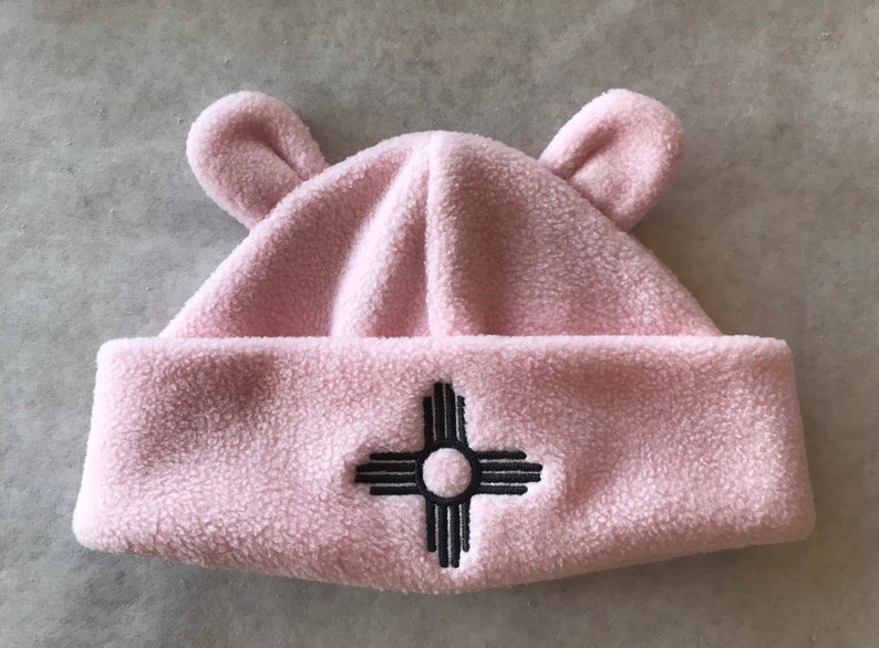 Fleece Zia Bear Ears hat, Light pink fleece Zia Bear Ears hat, Bear Ears hat for kids, Fleece Bear Ears hat, Washable, adjustable cuff image 3