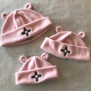 Fleece Zia Bear Ears hat, Light pink fleece Zia Bear Ears hat, Bear Ears hat for kids, Fleece Bear Ears hat, Washable, adjustable cuff image 6