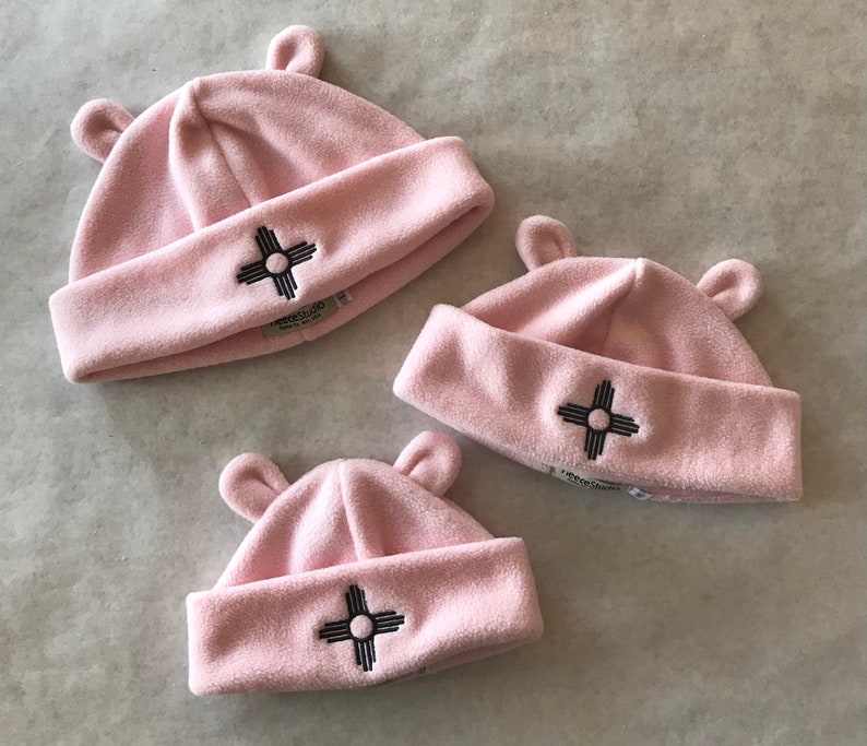 Fleece Zia Bear Ears hat, Light pink fleece Zia Bear Ears hat, Bear Ears hat for kids, Fleece Bear Ears hat, Washable, adjustable cuff image 6