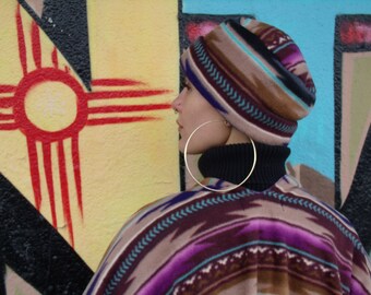 Plum Horizon Fleece Hat with cuff, Round cuffed hat in three sizes, washable, Made in Santa Fe, NM