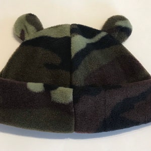 Green Camo Fleece Bear Ears, Bear Ears hat for babies and kids, Green Camo Bear Ears hat, washable, three sizes for babies, toddlers, kids image 2